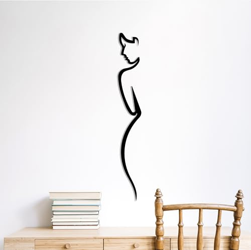 Metallische Wandkunst, Wanddekoration mit Frauen aus Metall, Dekoration Weiblicher Körper, Vertikale Wanddekoration, Wohnzimmerschmuck, Schwarze Linienkunst aus Metall (71x10 cm)