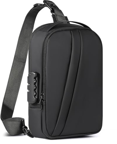 Geestock Brusttasche Herren Crossbody Bag mit Passwortschutz, Wasserdicht Sling Rucksack Anti-Diebstahl Schulterrucksack Umhängetasche für Reise, Alltag, Sport