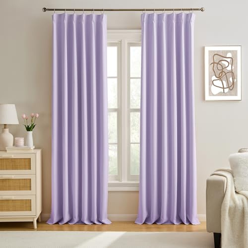 Lilac Light Purple Room Darkening Curtains, Pinch Pleat with Hooks, Modern Design Light Reducing & Privacy Protection Blackout Window Drape/Drapery for Kid's Adult Room(Lavender, 2 Panels, W40 x L96)