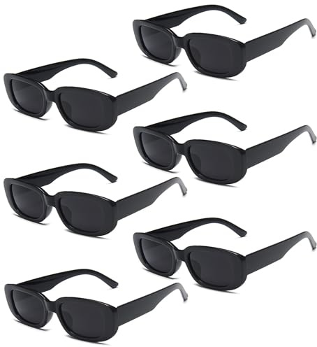 6 Stück Rechteckige Sonnenbrille Damen 90er Vintage Sonnenbrillen Set Retro Lustige Party Brille für Damen