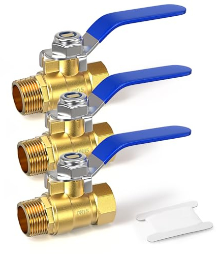 GASHER 3PCS 1/2 Inch Brass Mini Ball Valve Shut Off Switch, 1/2 Inch Male x Female BSP Thread Pipe Fitting