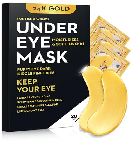 20 Paia Oro 24 carati Maschera per gli occhi Collagene Sotto gli occhi Maschera Cerotti per Occhiaia Gonfiore, Rinfrescare, Rivitalizzante, Viaggi, Rughe, Occhi Patch