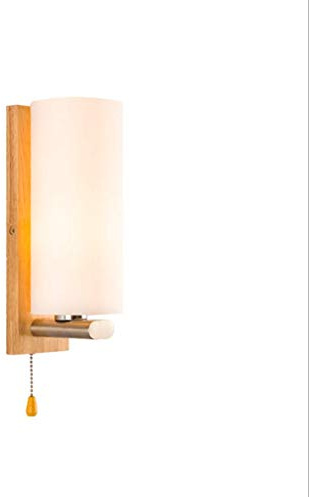 SSNCcNC Moderne Holz Wandlampe E27 1 flammige Wandleuchten Lampe Glas Lampenschirm Minimalismus Beleuchtung Loft Hotel Schlafzimmer Wohnzimmer Wandleuchte mit Schalter Nachttisch