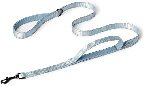 Amazon Basics - Guinzaglio Riflettente su Entrambi i Lati per Cani con Doppia Impugnatura Imbottita e Anello a D, 180cm, Nero/Blu