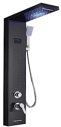 Showers for Bathrooms, Duschkranar i ny stil ，Blandare Svart duschpanel for badrum， LED-duschpelare med digital display, för badrum(Black 8011)