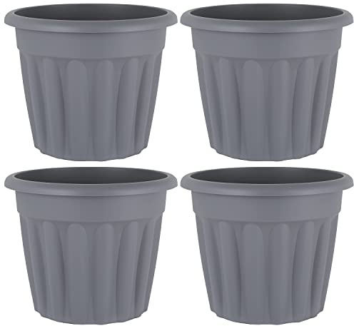 Eason Bros Pack of 4 Large 50cm Round Garden Planters – Plastic Plant Pots for Indoor & Outdoor Plants, Large Flower Pots for Patio, Garden, Balcony & Home Decor (Upcycle Grey)