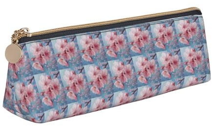 VPPUR Petite trousse à crayons triangulaire avec fermeture éclair pour outils d'écriture Motif fleurs de cerisier japonais, blanc, One Size