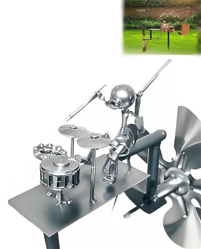Handmade Metal Drummer Windmühle,Windspiele Für Draußen Drummer Windmühle,Percussionist Music Figurines Windspiel Metall Für Den Garten Percussionist Skulptur,Für Außenbereich Terrasse(A-Silver)
