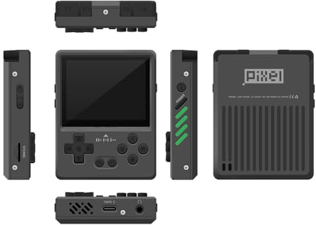 GKD Pixel 2 Metal Console 2.4-inch IPS Screen Aluminum Body Gaming Player Retro Pocket Mini Game Console Portable Handheld Come With 64GB TF Card (Gray)