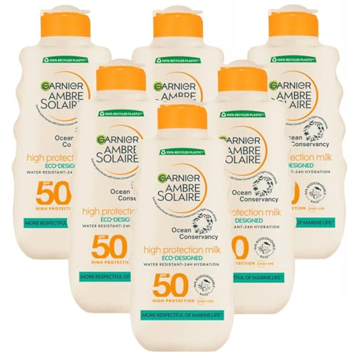 Garnier Ambre Solaire Sonnenmilch Ocean LSF 50 – hoher Schutz – wasserdicht – umweltfreundliche Formel – 200 ml (6 Einheiten)