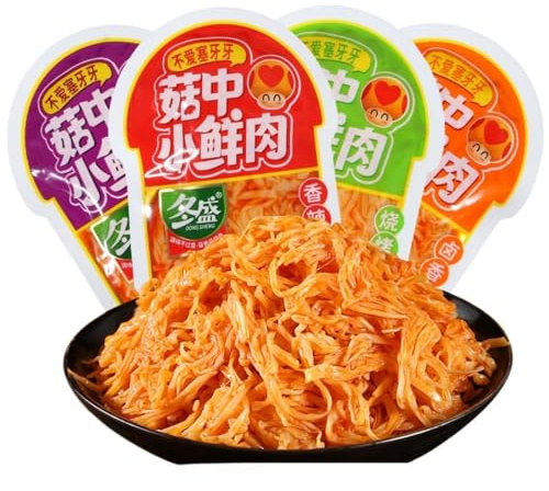 Chinesischer Snack, köstliche rote Öl-Enoki-Pilze, authentisches chinesisches Essen, 4 verschiedene Snacksorten, würziges Kimchi, Pickles (10 Packungen)