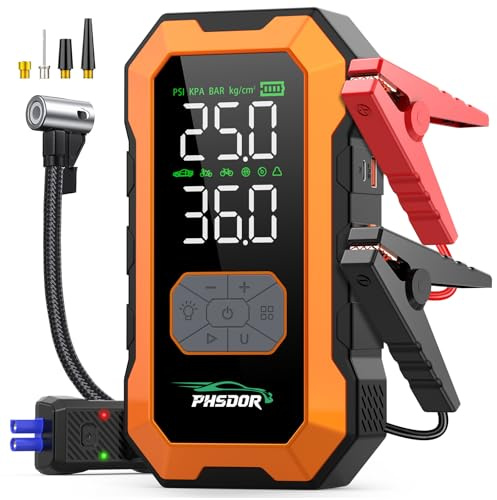 8000A Jump Starter Power Pack with Air Compressor, 25000mAh 150PSI Car Battery Booster Jump Starter (All Gas/10L Diesel), Car Starter Power Pack, Jump Pack with LED Flashlight, Orange