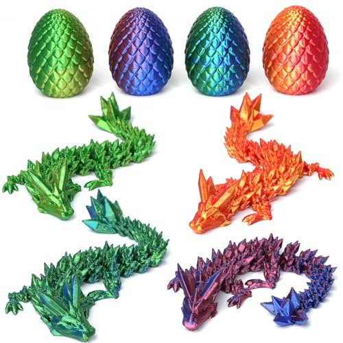 DUOCIYUAN 4er Set 3D Gedrucktes Drachenei, Überraschungs Drachenei mit Drache Geheimnisvolle Drachen Spielzeug für Erwachsene Kinder 3D Drache im Ei für Easter Weihnachtstag Schreibtisch Dekoration(B)