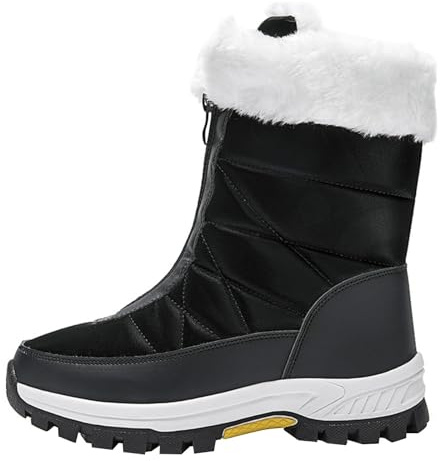 MEIbax Bottes De Neige Femme Bottes Fourrure Doublure Chaude Imperméable Durable RandonnéE Bottines AntidéRapant Semelle Chaussure De Marche Confortable Chaussures Fuzzyclassic (Black, 38)