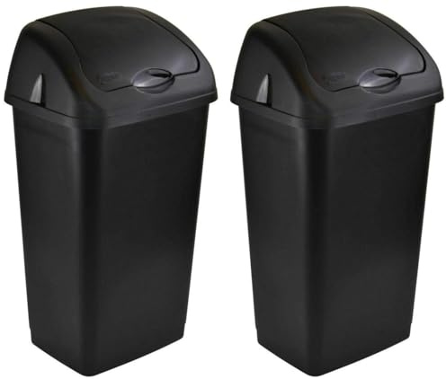Easy Shopping® 2 x 60 Litres Heavy Duty Premium Plastic BLACK Swing Bin for Home Garden and Kitchen Rubbish Waste Dustbin