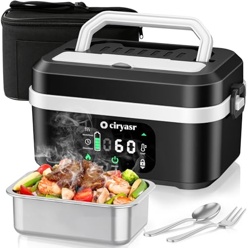 Cordless Electric Lunch Box, 1.35 L Battery Powered Heated Lunch Box, Fast Heating Portable Food Warmer with 20000mAh, Stainless Steel Tableware and Insulated Bag for Car, Office, Picnic or Outdoors​