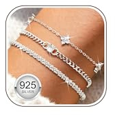 Adramata 3 Pcs Set Bracciale Donna Argento 925 Braccialetti Regolabili Impilabili Bracciali Catena Bracciale Argento per Donna Ragazza Gioielli Regalo con Scatola