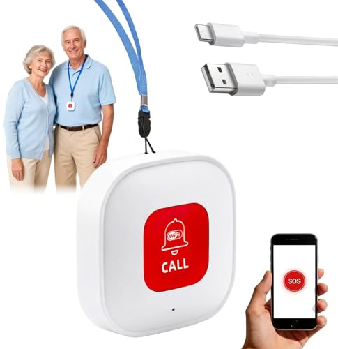 Tuya Personal Alarms for Elderly, Smart Wifi SOS Panic Button Linked to Phone Wireless Nurse Alert System Call Buttons for Handicapped, Seniors, Patient, NO FEES, Gift for Father's Day
