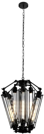 YUYANSHOP 8 Light Vintage Chandelier, Industrial Black Chandelier, Metal Lighting Fixture for Corridors, Terraces, Entrances, Balconies, 215-323ft² Illuminated Area, Variable Height Setup