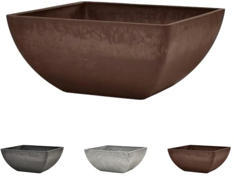 Klocke Ecostone Pflanzschale ECO704 - Quadratische Dekoschale in Stein-Optik - Nachhaltiger Kunststoff mit 70% Recycling-Anteil - UV-beständig und Wetterfest (40 cm x 40 cm Höhe 18 cm - Schoko)