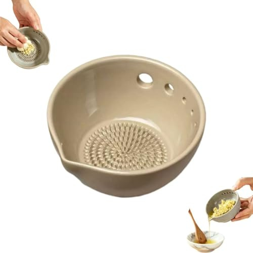 Bol de cerámica hecho a mano, rallador de ajo, para pelar hierbas y rallar ajo | Rallador de ajo y picador de verduras 2 en 1 para cocina, apartamento, repostería y molienda
