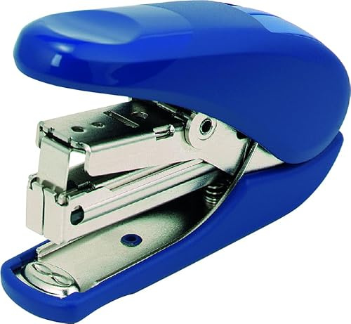 PLUS Mini-Hefter ST-10AH, Tacker, Heftgerät mit Kraftunterstützung, Heftleistung 20 Blatt, inkl. 1000 Heftklammern No.10, 1 Stück, Blau