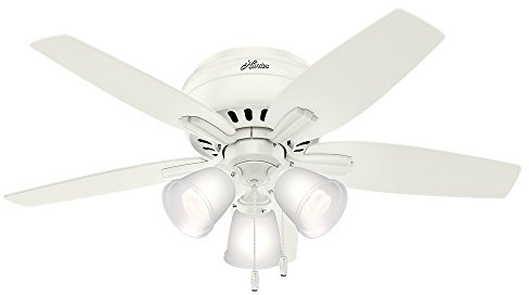 Hunter Newsome Indoor Low Profile Ceiling Fan with LED Light and Pull Chain Control, 42, Fresh White