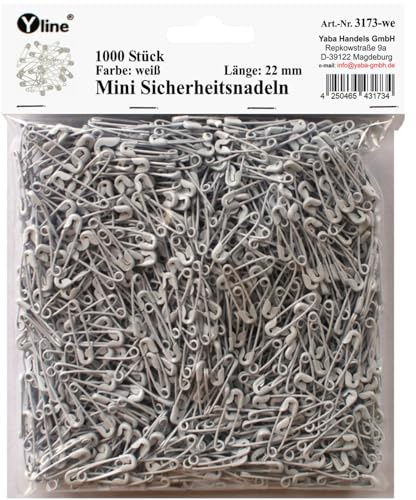 1000 imperdibles pequeños, color blanco, aprox. 22 mm, agujas de seguridad, 3173-we