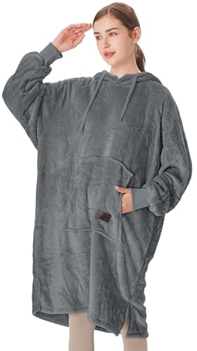 Catalonia Classy Fleece Hoodie Decke, Weiche Warme Tragbare Decke, Leichter Pullover Hoody, Dunkelgrau