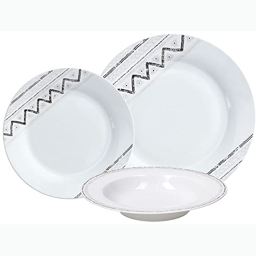 Tognana OM070185630 Servizio Tavola 18 Pezzi Tonga Porcelain White, 6 Piani 6 Fondi 6 Dessert, Colore Bianco, D 27/27/19 Cm