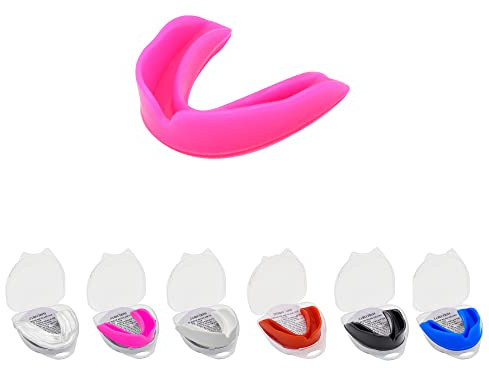 Mundschutz Gum Shield - Professioneller Mundschutz Slim Fit mit Tasche für Kontaktsport, Rugby, Kampfsport, Judo, Karate, Rugby, MMA, Boxen, Hockey, Fußball (Rosa, Erwachsene(+12))