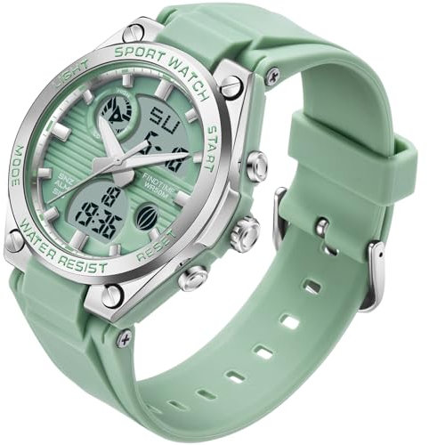 Damen Uhr Digital Armbanduhr mit Silikonarmband 50M Wasserdicht Digitaluhr für Mädchen Jungen Analog Sportuhr mit Alarm Datum LED Kinderuhr Elektronisch Grün Damenuhr