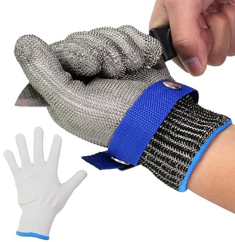 AovYoo Level 5 Cut Resistant Gloves, Men Protective Safty Work Gloves Chain Mail Gloves Kitchen Mechanics Heavy Duty Butcher Gloves Meat Cutting, Oyster Shucking, Mandolin Slicing (XL)