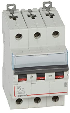 Legrand 407862E Interrupteur automatique magnétique thermique, 3P, 32A, courbe C, 10 kA, 3 modules, DX3