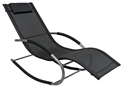 Jardinion Schaukelliege Naxos 146 x 62 x 89cm Relaxliegestuhl Gartenliege Liegestuhl Schaukelstuhl Schwarz