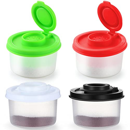 4 Pcs Salt and Pepper Shakers Set Mini Plastic Pepper Caster with Lid Damp Proof Popcorn Containers Clear Spice Jars Salt Shaker for Travel Camping Picnic Lunch Dining Kitchen (Colorful, Small)