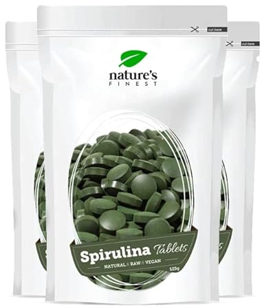 Nature's Finest Spirulina Tabletten - 250 mg - Bio Superfood Ergänzungsmittel zur Energiesteigerung und Immununterstützung - Reich an Eiweiß und Eisen - Vegan und Vegetarisch
