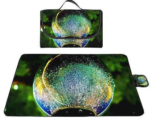 Picknickdecke 200x300cm,XXL Picknickdecke mit Wasserdichter Unterseite,Outdoor Stranddecke Sandfrei,mit Tragegriff Faltbare Picnic Blanket für Camping,Strand,Park,Familie,Konzerte Fantasie Glaskugel