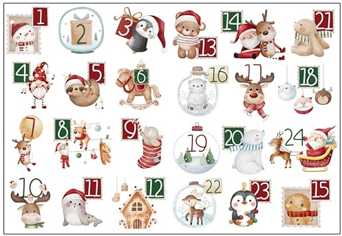 Bügelbilder Set Adventskalenderzahlen DIN A3 zum aufbügeln zum befüllen auf Textilien für Adventskalender 2023 verschiedene Designs Kinder Erwachsene (Design 3)