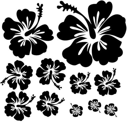 Finest Folia Hibiskus Blumen Dekoaufkleber Schwarz Sticker selbstklebend | Aufkleber Deko für Auto Wohnzimmer Bad Küche Möbel Kühlschrank Laptop Fenster Vinyfolie wasserfest langlebig K165