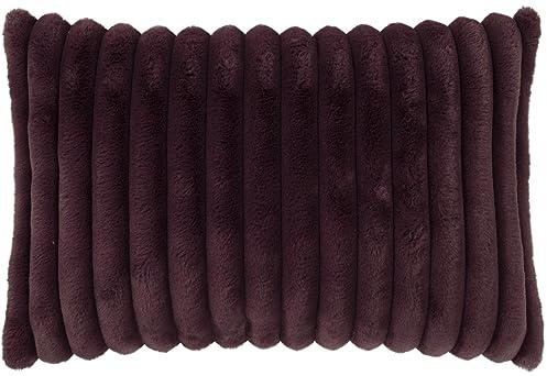 MAGMA Kissenhülle Kissenbezug Fellimitat Dicke Streifen flauschig weich samtig 40x60cm Raya aubergine