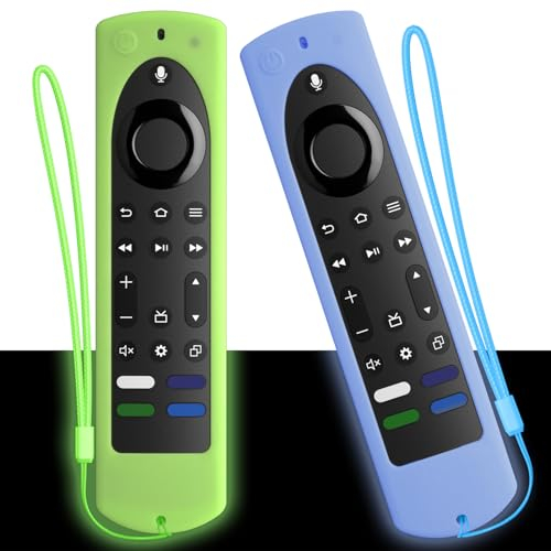 PIUAMUNKJ for 2023 Fire TV Stick 4K Max (2nd Gen) /Omni Series/Insignia/Toshiba/Fire TV 2-Series/4-Series- Alexa Voice Remote Control Silicone Cover with Lanyard（Luminous Green+Luminous Blue）