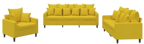 vidaXL Sofagarnitur 3-TLG., Sessel Couch mit Kissen, Sofa Wohnzimmersofa mit Armlehnen, Couchgarnitur Designsofa Sitzmöbel Polstermöbel, Gelb Samt