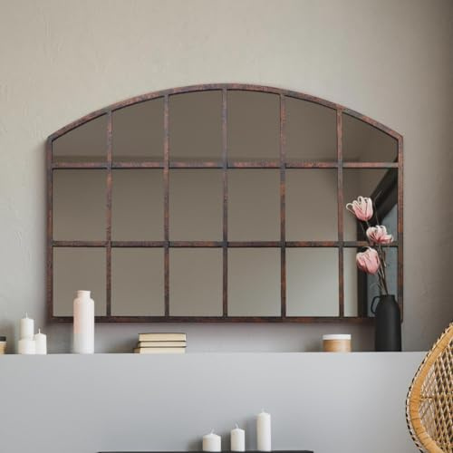 The Kirkby - Rustic Metal Arched Shape Decorative Window Wall Mirror 35 X 22 (90CM X 56CM)