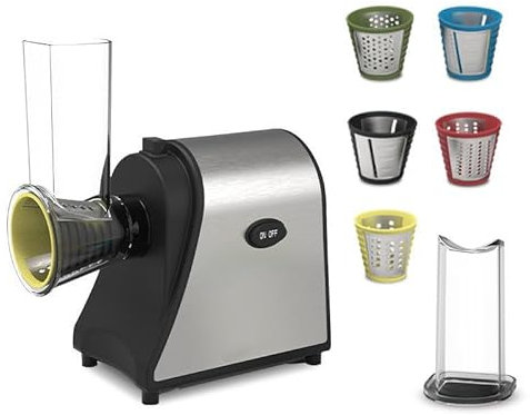 Multifunction Electric Grater, 1000W Professional Vegetable Cutter, 5 Interchangeable Stainless Steel Blades, Easy to Operate, for Shredding and Grating Hard Cheese, Chocolate, Nuts