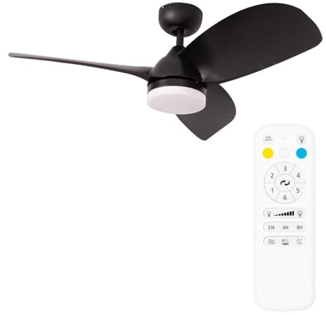 ValueLights | 36” Ceiling Fan with Integrated LED Dimmable Light and Black Blades | Ceiling Fans with Lamps, Home Décor & Improvement Essential | Includes Remote Control | Mains Wired
