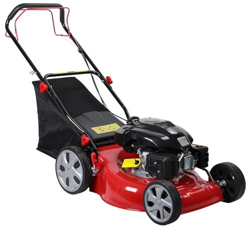 Washranp Cortacésped de gas de 141 cc, autopropulsado con tanque de césped de 50 L, ruedas grandes, cortacésped de empuje rojo