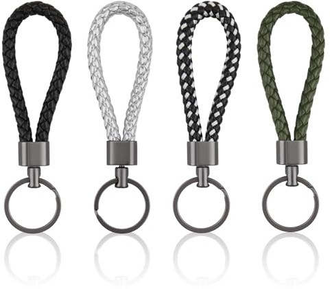 4 PCS Geflochtenes Schlüsselanhänger, Schlüsselanhänger aus Segeltau und schwarzem Metall in verschiedenen Farben, Schlüsselanhänger Key Chain mit maritimem Flair und praktischer Funktionalität
