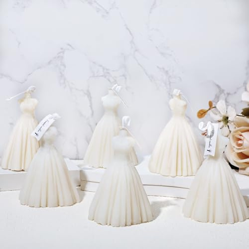 MTLEE 6 Pack Bridesmaid Wedding Dress Candle White Bridal Shower Gifts Candle with Box and Ribbon Handmade Soybean Wax Bridesmaid Bridal Shower Favors for Guests Gifts Engagement Ceremony Decor