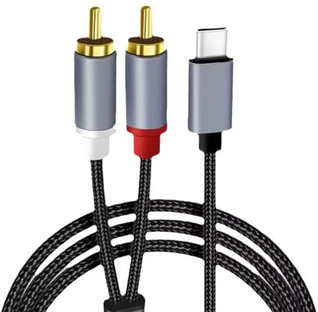 USB C to 2 RCA Audio Cable, Type C to Dual RCA Stereo Aux Cord, Phono to USB C Audio Cable Compatible with iPhone iPad iPod Samsung Huawei LG Pixel Tablet Amplifier Speaker Car Stereo (1M) (Black)